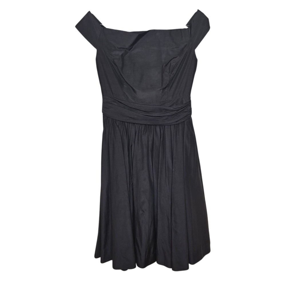 J. Peterman Black Silk Cotton Off Shoulder Fit & Flare Dress Size 2 Flaws